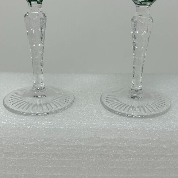 Nachtmann Traube Emerald Green Cordial 4.75” Cut To Clear Crystal Glass Set 2 - Picture 5 of 16